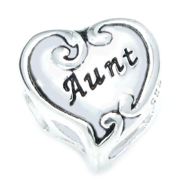 Sterling Silver Love Aunt Heart Bead for Pandora Troll Chamilia Biagi European Charm Bracelets