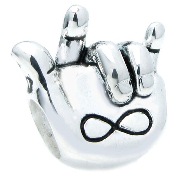 925 Sterling Silver I Love You Forever Hand Sign Infinity Bead for Pandora Troll Chamilia Biagi European Charm Bracelets