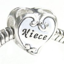 Sterling Silver Love Niece Heart Flower Bead for Pandora Troll Chamilia Biagi European Charm Bracelets