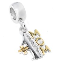 14k Gold on Sterling Silver Best Mom Number 1 Dangle Bead for Pandora Troll Chamilia Biagi European Charm Bracelets