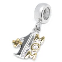 14k Gold on Sterling Silver Best Mom Number 1 Dangle Bead for Pandora Troll Chamilia Biagi European Charm Bracelets