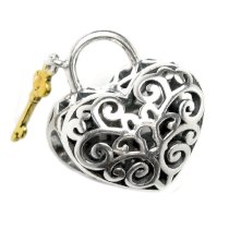 Gold on 925 Sterling Silver Love Heart Lock Key Valentine Bead for European Charm Bracelets