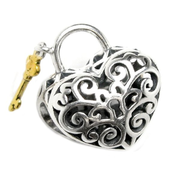 Gold on 925 Sterling Silver Love Heart Lock Key Valentine Bead for European Charm Bracelets