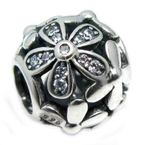 925 Sterling Silver Daisy Flower Blossom Clear CZ Crystal Bead for European Charm Bracelets