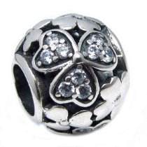 925 Sterling Silver Love Heart Clover Leaf Flower Clear CZ Crystal Bead for European Charm Bracelets