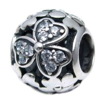 925 Sterling Silver Love Heart Clover Leaf Flower Clear CZ Crystal Bead for European Charm Bracelets