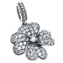 Sterling Silver Four Clover Leaf Lucky Love Clear CZ Dangle Pendant Bead for European Charm Bracelets