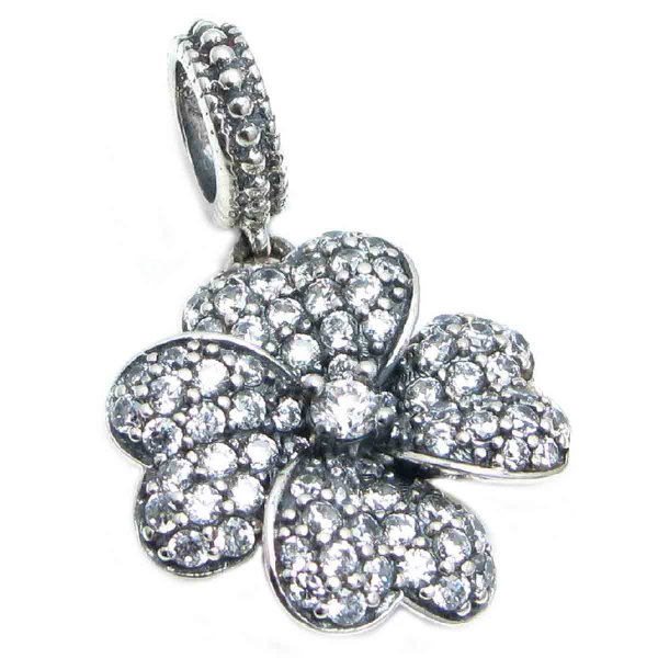 Sterling Silver Four Clover Leaf Lucky Love Clear CZ Dangle Pendant Bead for European Charm Bracelets