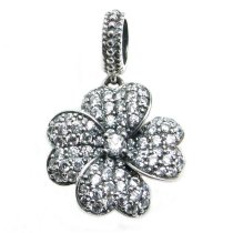 Sterling Silver Four Clover Leaf Lucky Love Clear CZ Dangle Pendant Bead for European Charm Bracelets