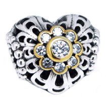 Gold on 925 Sterling Silver Love Heart Valantine Clear CZ Crystal Bead for European Charm Bracelets