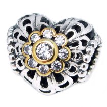 Gold on 925 Sterling Silver Love Heart Valantine Clear CZ Crystal Bead for European Charm Bracelets