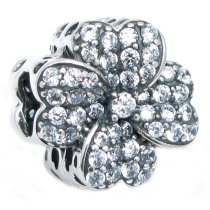 Sterling Silver Four Leaf Clover Lucky Clear CZ Crystal Bead for European Charm Bracelets