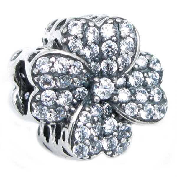 Sterling Silver Four Leaf Clover Lucky Clear CZ Crystal Bead for European Charm Bracelets