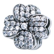 Sterling Silver Four Leaf Clover Lucky Clear CZ Crystal Bead for European Charm Bracelets