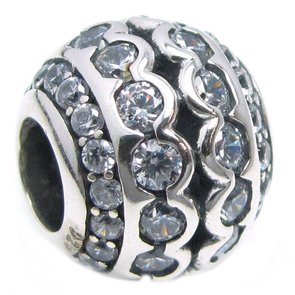 925 Sterling Silver Round Enthic Flower Clear CZ Crystal Bead for European Charm Bracelets