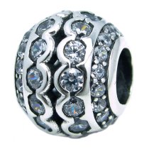 925 Sterling Silver Round Enthic Flower Clear CZ Crystal Bead for European Charm Bracelets
