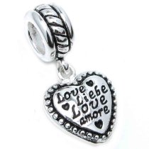 Sterling Silver Love Liebe Love Amore Heart European Dangle Bead for Pandora Troll European Charm Bracelets