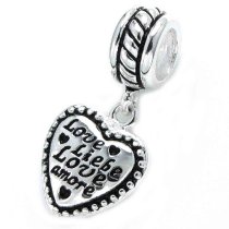 Sterling Silver Love Liebe Love Amore Heart European Dangle Bead for Pandora Troll European Charm Bracelets