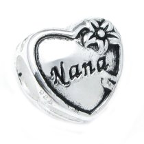Sterling Silver Great Grandma Nana Heart Flower Bead for Pandora European Charm Bracelets