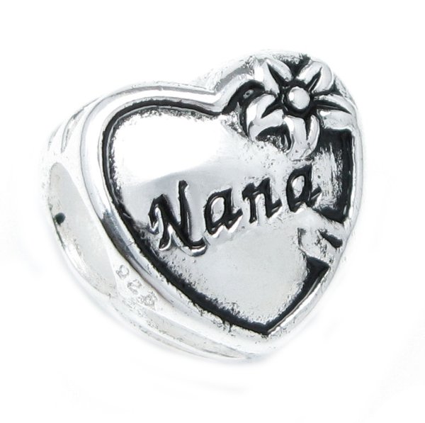 Sterling Silver Great Grandma Nana Heart Flower Bead for Pandora European Charm Bracelets