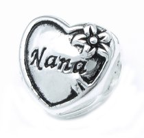 Sterling Silver Great Grandma Nana Heart Flower Bead for Pandora European Charm Bracelets