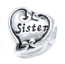 Sterling Silver Sister Heart Bead for Pandora Troll European Charm Bracelets
