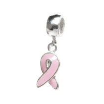 925 Sterling Silver Pink Ribbon Breast Cancer Awareness Dangle Enamel Pendant Bead for Pandora Troll European Charm Bracelets