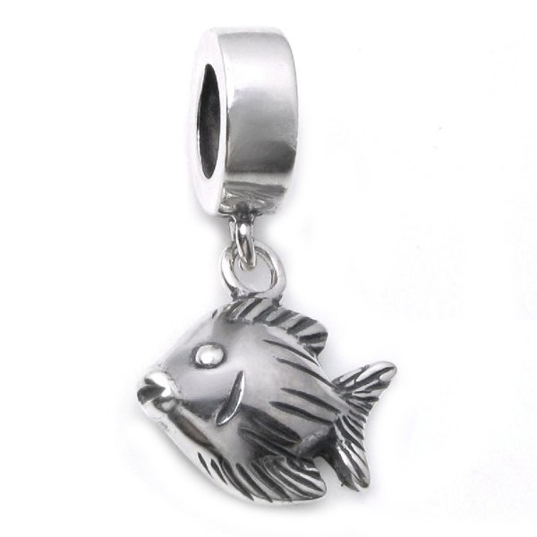 .925 Sterling Silver Tropical Reef Angel Fish Dangle Bead for Pandora European Charm Bracelets