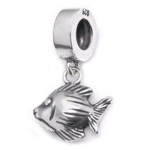 .925 Sterling Silver Tropical Reef Angel Fish Dangle Bead for Pandora European Charm Bracelets