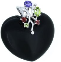 Queenberry Silver Silver Natural Onyx, Amethyst, Peridot, Topaz Gemstones Flower Love Heart Pendant