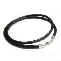 Sterling Silver Black leather cord 3mm choker necklace 18″ for European Bead Charms