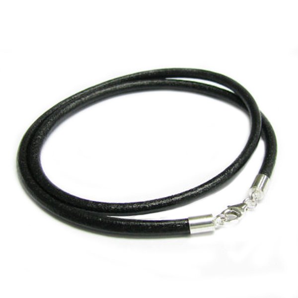 Sterling Silver Black leather cord 3mm choker necklace 18" for European Bead Charms
