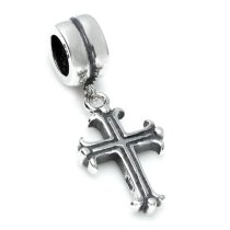 .925 Sterling Silver Christ Christian Cross Faith Dangle Bead for Pandora Troll European Charm Bracelets
