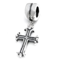 .925 Sterling Silver Christ Christian Cross Faith Dangle Bead for Pandora Troll European Charm Bracelets