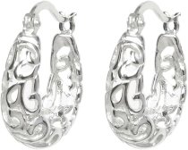 Sterling Silver Filigree Flower Ring Hoop Huggie Earring Earwire (Large)