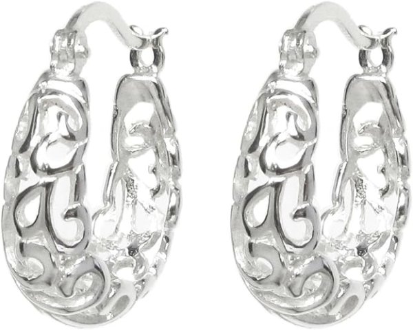 Sterling Silver Filigree Flower Ring Hoop Huggie Earring Earwire (Large)
