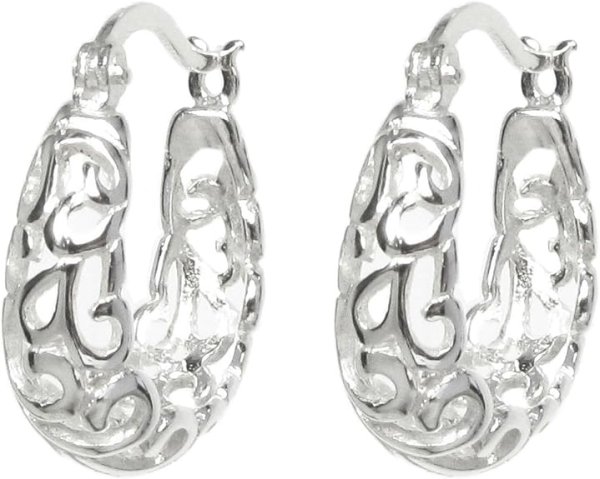 Sterling Silver Filigree Flower Ring Hoop Huggie Earring Earwire (Small)