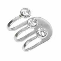 Rhodium 925 Sterling Silver 3 Clear CZ Crystal Clip Earring Cuff Wrap
