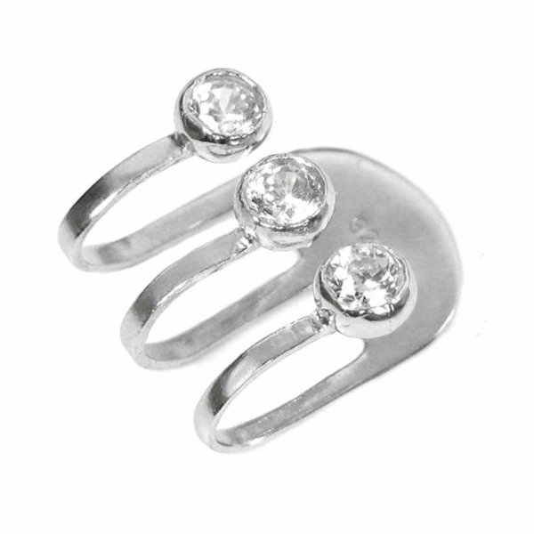 Rhodium 925 Sterling Silver 3 Clear CZ Crystal Clip Earring Cuff Wrap