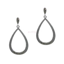 Sterling Silver Simplicity Marcasite Teardrop Loop Dangle Charm Stud Earring Post