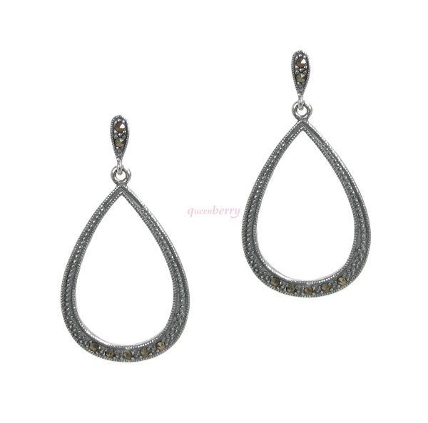 Sterling Silver Simplicity Marcasite Teardrop Loop Dangle Charm Stud Earring Post