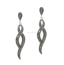 Sterling Silver Marcasite Infinity Love Twist Ribbon Flower Dangle Stud Earring Post