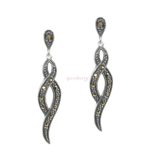 Sterling Silver Marcasite Infinity Love Twist Ribbon Flower Dangle Stud Earring Post