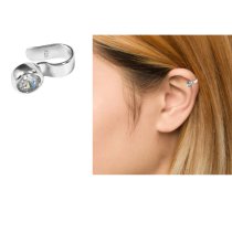 Rhodium on 925 Sterling Silver Clear CZ Crystal Dot Earring Cuff / Ear Cuff Wrap