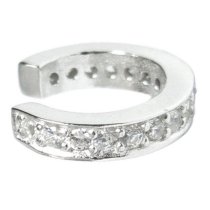 Rhodium on 925 Sterling Silver Round Ring Clear CZ Crystal Pave Cuff Earring / Ear Wrap