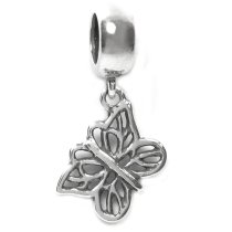 .925 Sterling Silver Filigree Butterfly Dangle Bead Charm / Pendant for Pandora European Charm Bracelets
