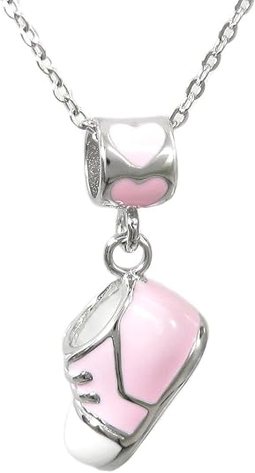 Baby Sneaker Shoe Enamel Bead Charm Pendant + 925 Sterling Silver Chain Necklace 14'' + 2'' Extender
