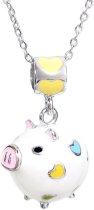 Enamel Dangle Piglet Bead Charm Pendant w/ 925 Sterling Silver Chain Necklace 14'' + 2'' Extender