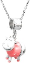 Pink Enamel Dangle Cow Bead Charm Pendant + 925 Sterling Silver Chain Necklace 14'' + 2'' Extender