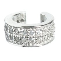 Rhodium 925 Sterling Silver Round Clear CZ Crystal Clip Cuff Earrings / Ear Cuffs Wrap